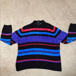 Vintage Multi-Colored Large Sweater with Bold Stripes and Sequins